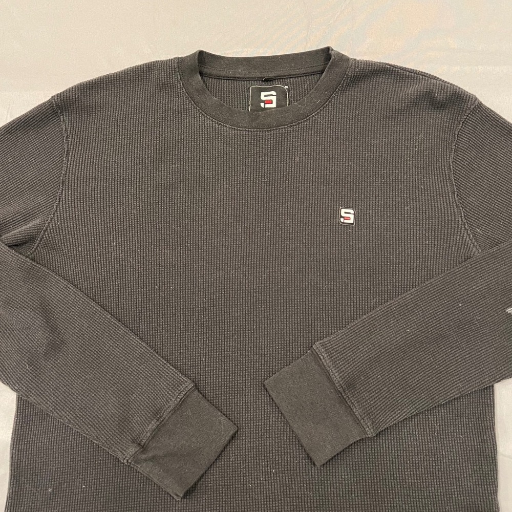 Southpole Mens Thermal Shirt Black Waffle Knit Long Sleeve Y2K Streetwear Med